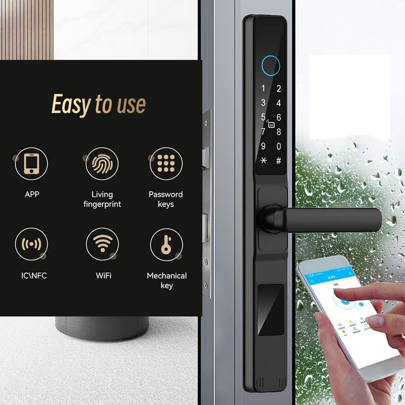 HiFam Fingerprint Door Lock, TUYA APP Control Smart Lock Electronic Door Lock with Code Passcode Biometric Door Handle, IC Card Key Unlock - Image 2